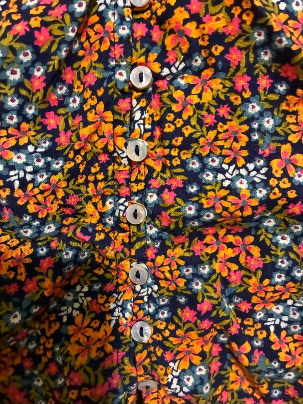 Free People orange Floral Button-Front V-Neck Blouse